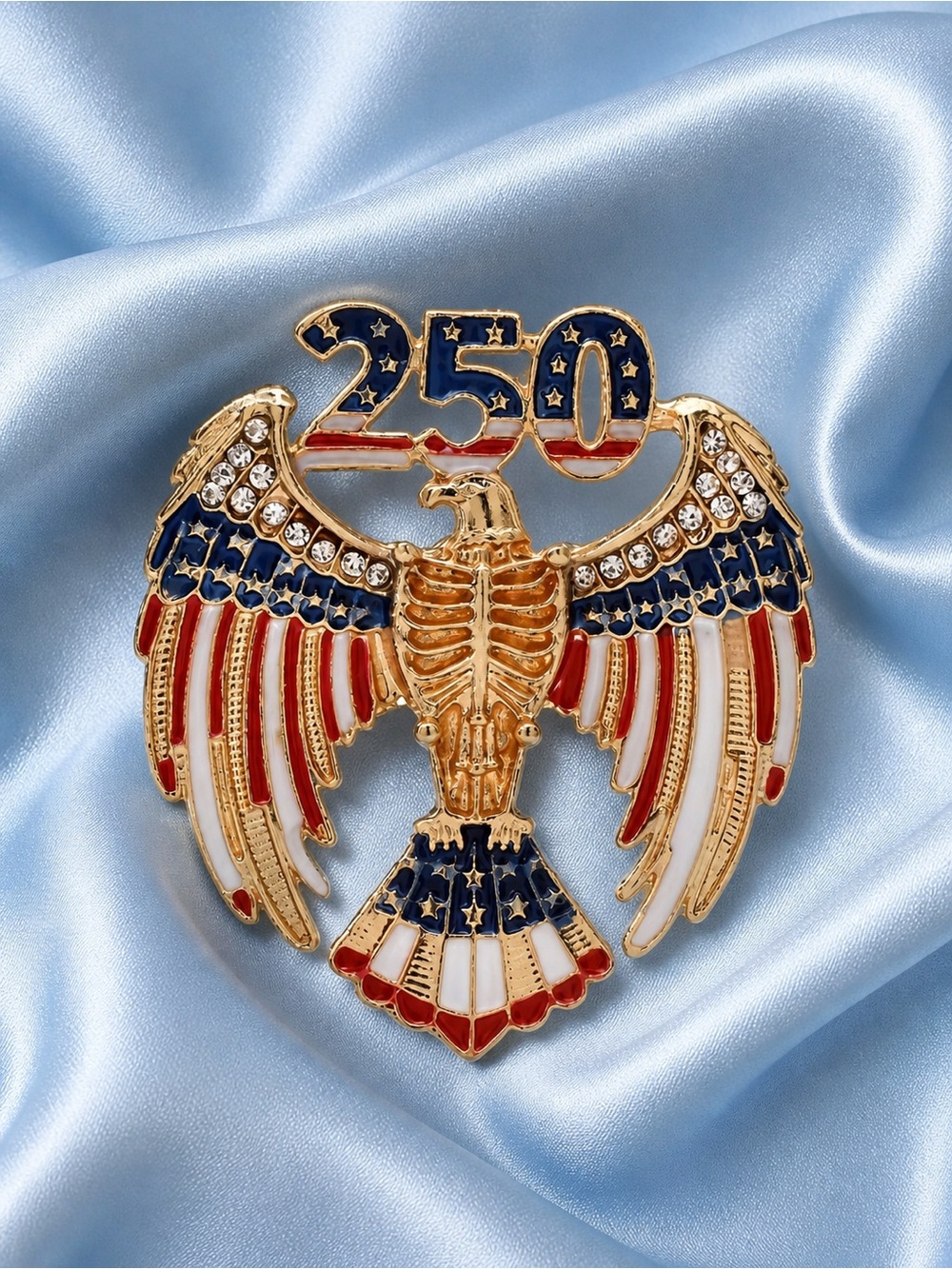 Patriotic Eagle 250 USA American Flag Crystal Brooch - Picture 1 of 9